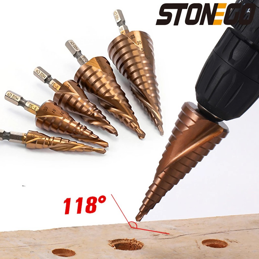 STONEGO HSS M35 Cobalt Step Drill Bit HSS CO High Speed Steel Cone Hex Shank 4-12mm/4-20mm/5-21mm/5-