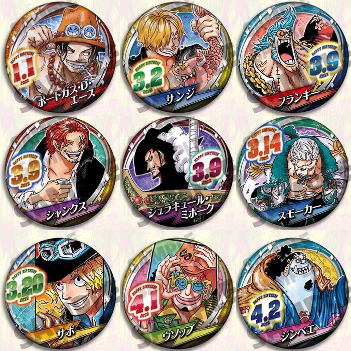 One Piece Anime Badge Pin Set 2022 Birthday Merchandise Ace Red Hair Hawk Eye Sanji Chinese Made