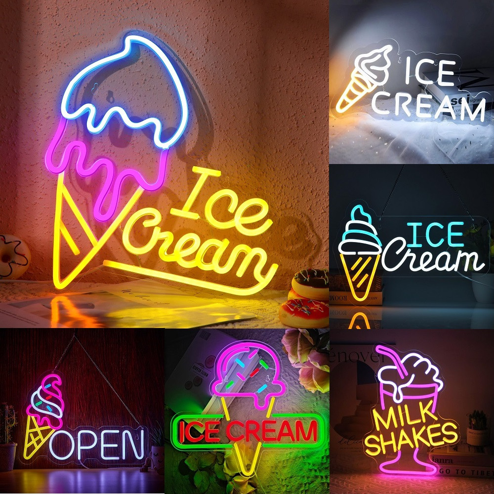 Ice Cream Neon Sign Mike Shakes Neon Signs For Wall Decor Drink Neon Led Lights Art Light Up Sign