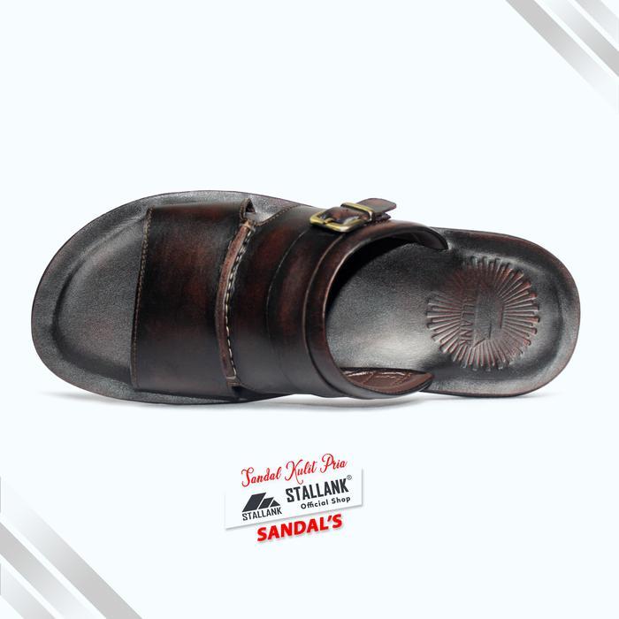 Stallank Sandal Kulit Pria Selop Gesper Kekinian