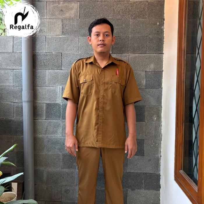 Setelan Baju Seragam Khaki PDH Pemda Pria Resmi Model Lengan Pendek Bahan Katun Dinas PNS ASN