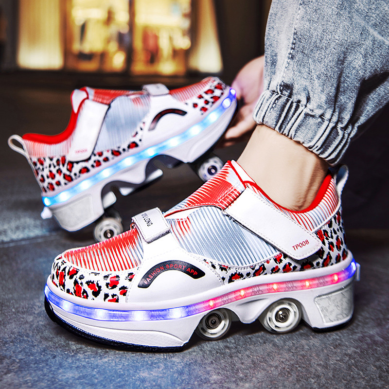 Kids Deformation Roller Skates Shoes 4 Wheels Parkour Sport Roller Shoes Youth Roller Skates Girls'