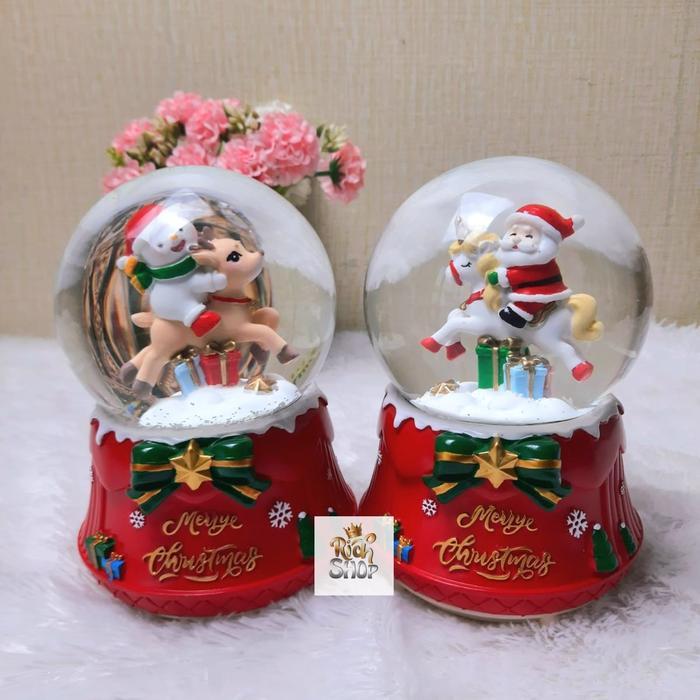 Snowball Kotak Musik Bola Kristal Kaca Salju Christmas Natal