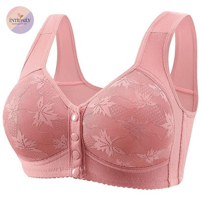 bh kancing depan big size tanpa kawat bra wanita cup penuh nyaman motif daun