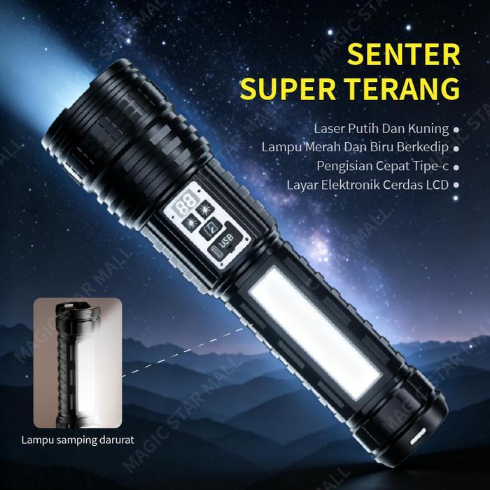 Senter Daya Tinggi, Senter Super Besar, Senter Isi Ulang LED Terkuat, Senter Jarak Jauh, Senter Luar