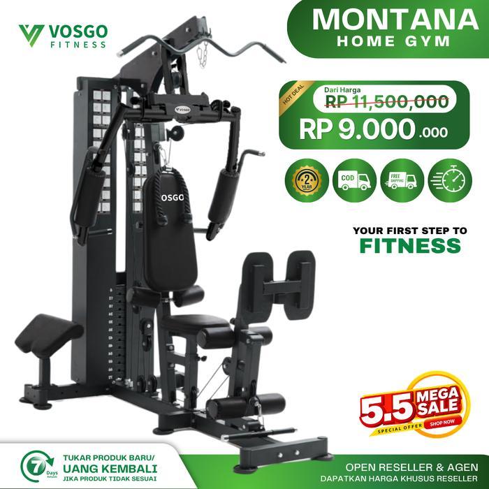 PROMO MONTANA VOSGO ALAT FITNESS HOME GYM 1 SISI BERAT 72KG DILENGKAPI STACK COVER DAN VARIASI