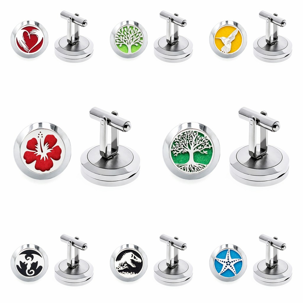 Tree Flower 20mm Stainless Steel Cufflinks Essential Oil Aromatherapy Diffuser Perfume Locket