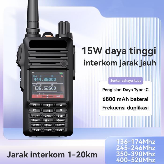 HT DP4600 Walkie Talkie jarak jauh 20KM Daya Tinggi 15Watt 199 Saluran Radio FM portabel