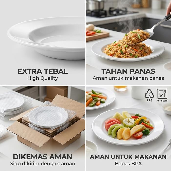 [12 Pcs] Piring + Mangkok Plastik Tebal Mie Bakso Ramen Jepang Set Pasti Ori