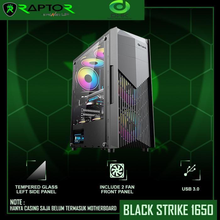 Casing Raptor Black Strike 1650 Free 2 Fan Rgb Atx Tbk