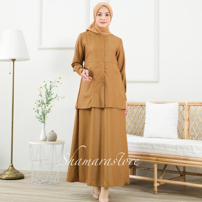 zen Gamis Polos Seragam Kerja Pns Pdh Model Setelan Baju Kancing Toyobo Panjang Muslim Wanita Dewasa