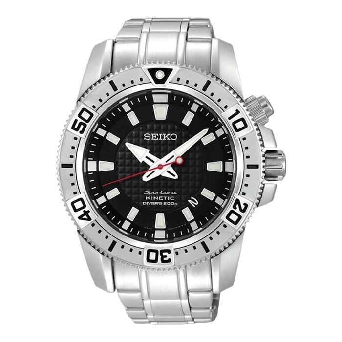 Jam Tangan Pria Seiko Sportura SKA509P1 Kinetic Diver Black Dial Stainless Steel Strap