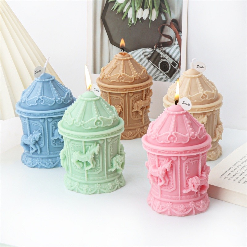 3D Carousel Candle Silicone Mold DIY Nordic Style Carousel Relief Palace Aromatherapy Candle Gypsum