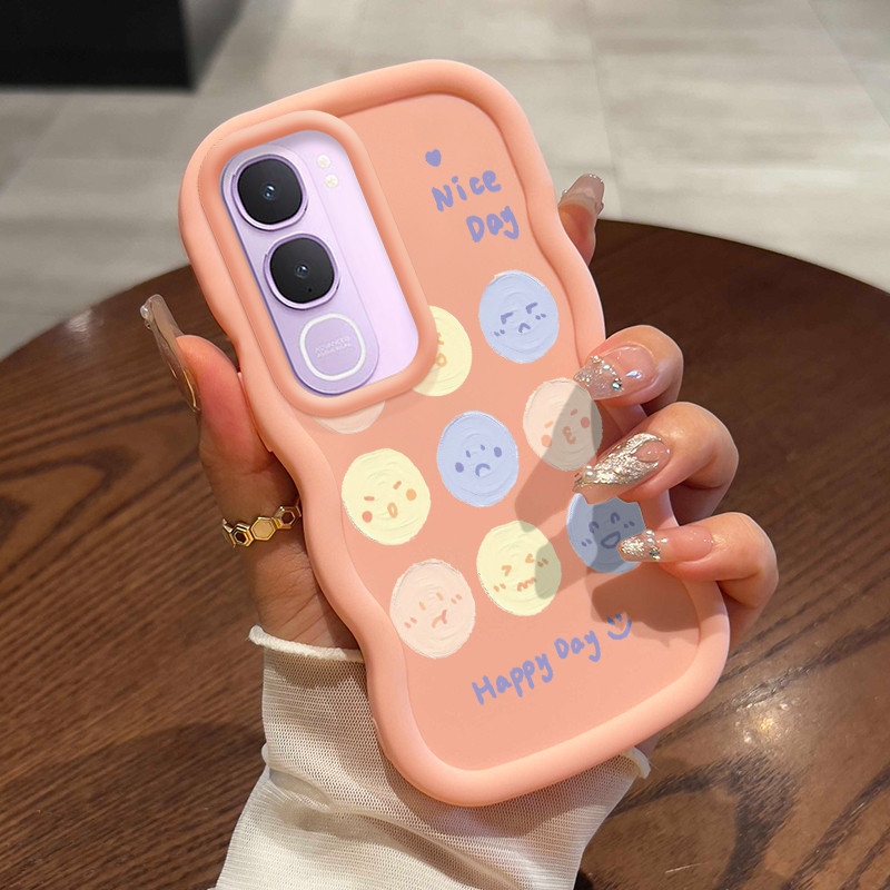 Casing HP Untuk VIVO Y21d Case Stiker Wajah Senang Happy Day Kasing silikon Cesing bingkai krim Soft