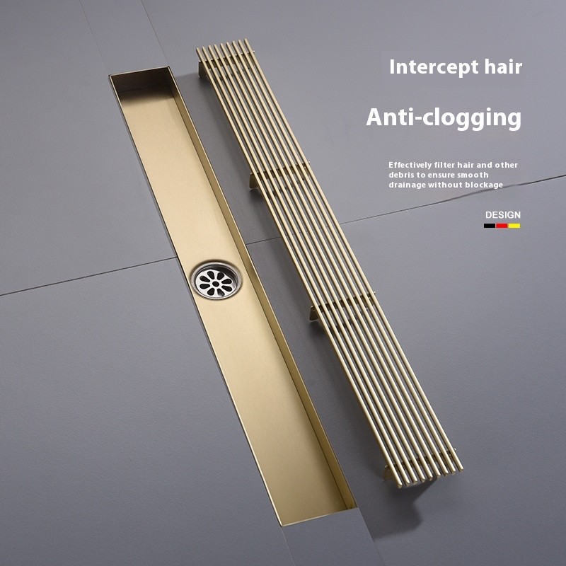 20-60CM 304 golden bamboo row high-end bathroom shower floor drain six-proof grille extended side