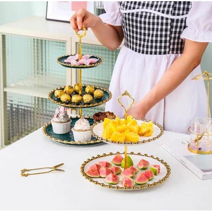 Terlaris Premium Gold Cake Tier / CANADA CAKE TIER / Rak Susun Kue Roti 3 tingkat / Fruit Tray Tier