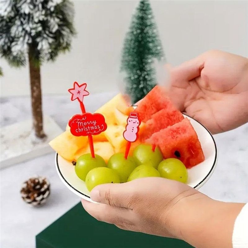 AC76-Christmas Themed Fruit Picks, Fruit Food Fork Picks Set, Mini Toothpick Forks, Reusable Lunch