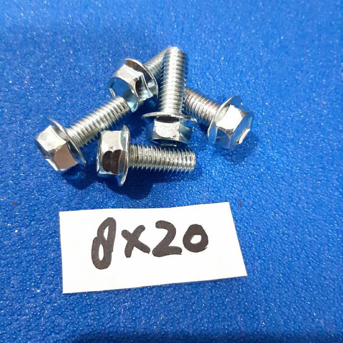 (Per 100 Pcs) Baut Flange M8X20 / Flange Bolt 8X20 Baut Topi 8X20 Kunci 12 Panjang 2 Cm