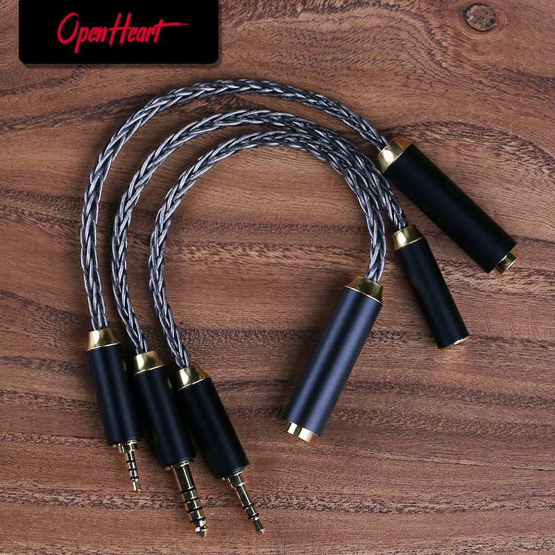 OPENHEART Adapter Cable 4.4mm to 2.5mm to 4.4mm 3.5mm Male to Female to Male 8 Core Silver-copper