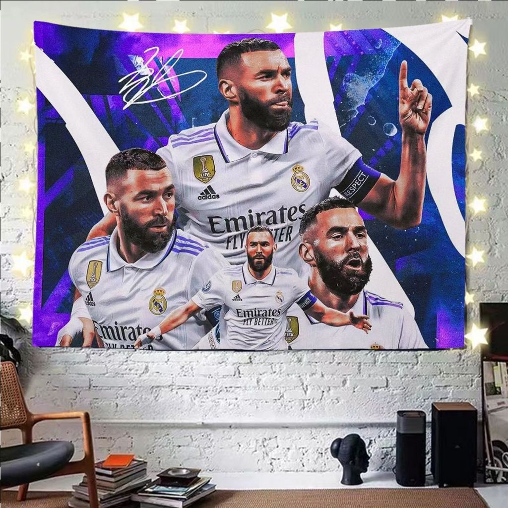 Benzema, Bintang Sepak Bola Real Madrid: Kain Tenun untuk Kamar Tidur Asrama, Hiasan Dinding di Samp