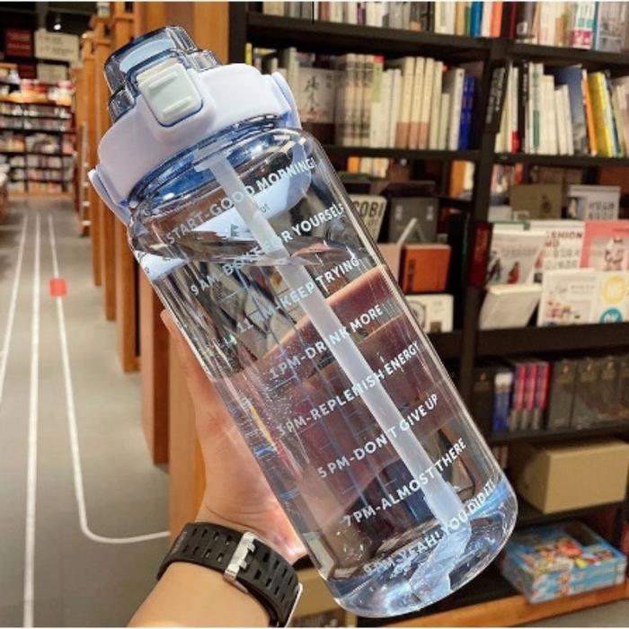 Botol Minum Jumbo 2 Liter Motivasi Penanda Waktu Tritan Quifit Handle Bening 2000Ml - Botol Minum 2L