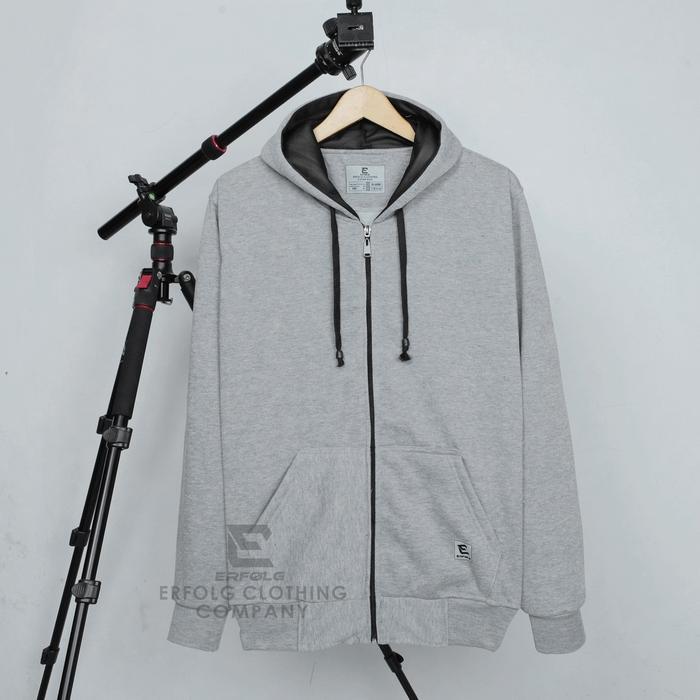 NEW PORODUK ERFOLG CLOTHING JACKET HOODIE ZIPPER ORIGINAL SIZE M L XL XXL WARNA ABU MISTY SWEATER