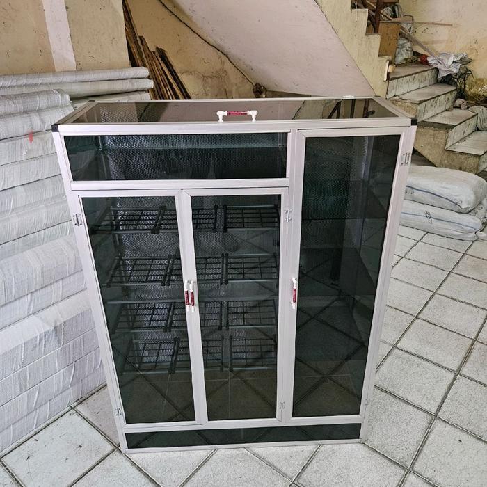 New rak lemari sepatu sandal aluminium kaca pintu 3 Untuk Dapur