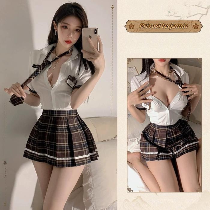 Diskon Sexy Lingerie Cosplay School Uniform Sexy Cosplay Murid / Kostum Sekolah Sexy Wanita Baju