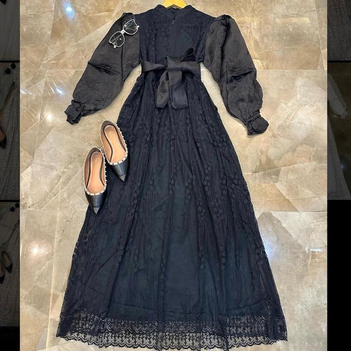 Raya Dress Brukat + Koleksi Hari Raya + Baju Lebaran + Gamis Putih + Dress Wanita Cantik + Gamis