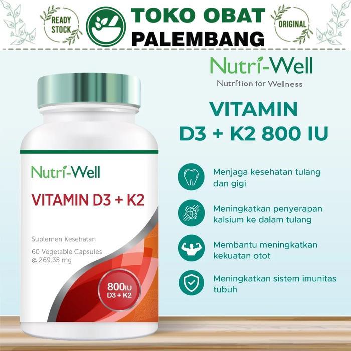 NUTRI-WELL VITAMIN D3 + K2 60 KAPSUL NUTRIWELL D3K2 D3 800IU IMUNITAS