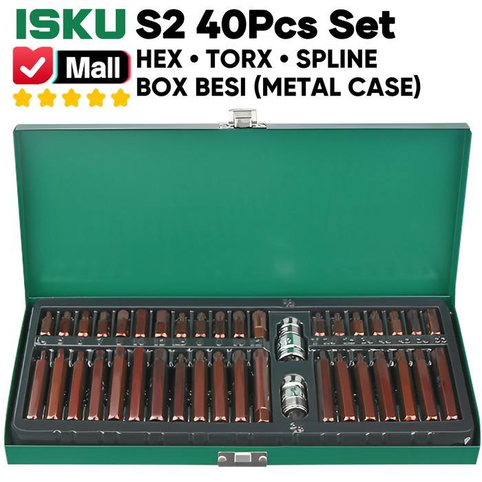 Krisbow - Kunci L Bintang Set 40 Pcs Mata Obeng Sok Bit Socket Hex Torx Spline 6 12 Baut Mesin Motor
