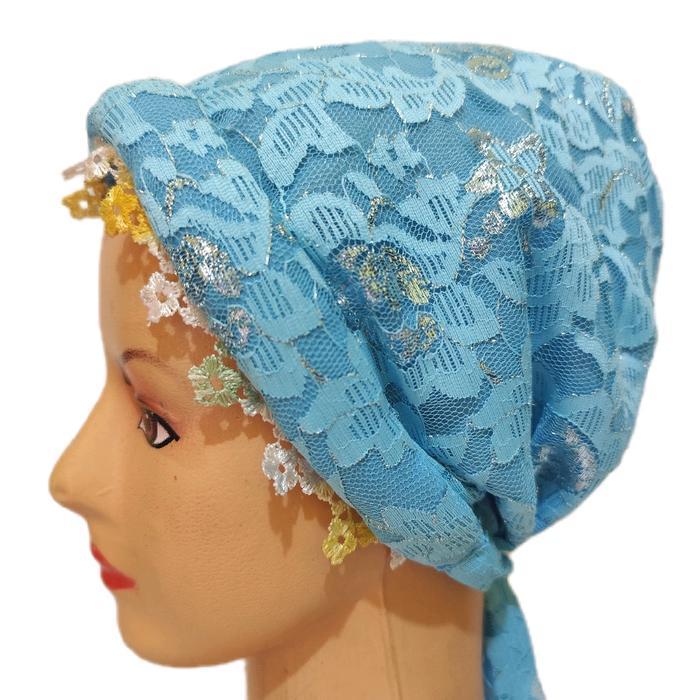 Turban Instan Bahan Brokat Cantik Kupluk Mewah Kerpus Vintage Muslim Kerudung Wanita Dewasa Jilbab