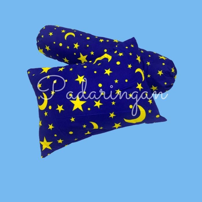 "New" Sarung bantal guling motif BULAN BINTANG BIRU DAN KUNING sarung bantal tidur sarung bantal set