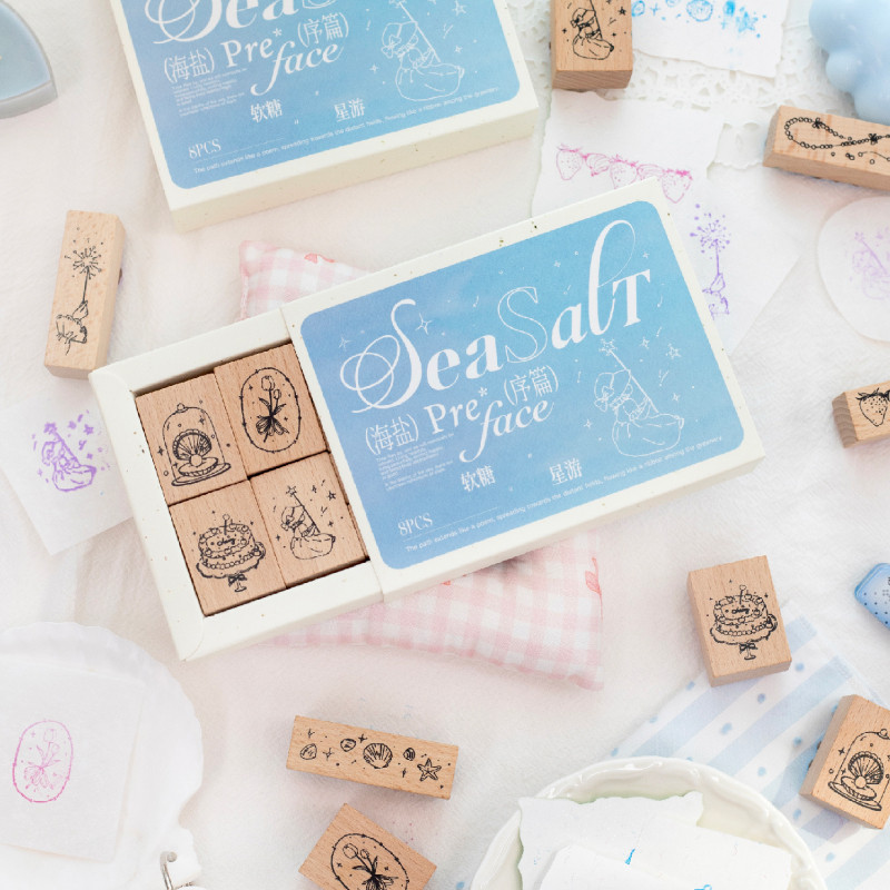 Journal GO 8pcs Cute Wood Stamp Set for Collage Junk Journal Scrapbooking diy Greeting Card Planner