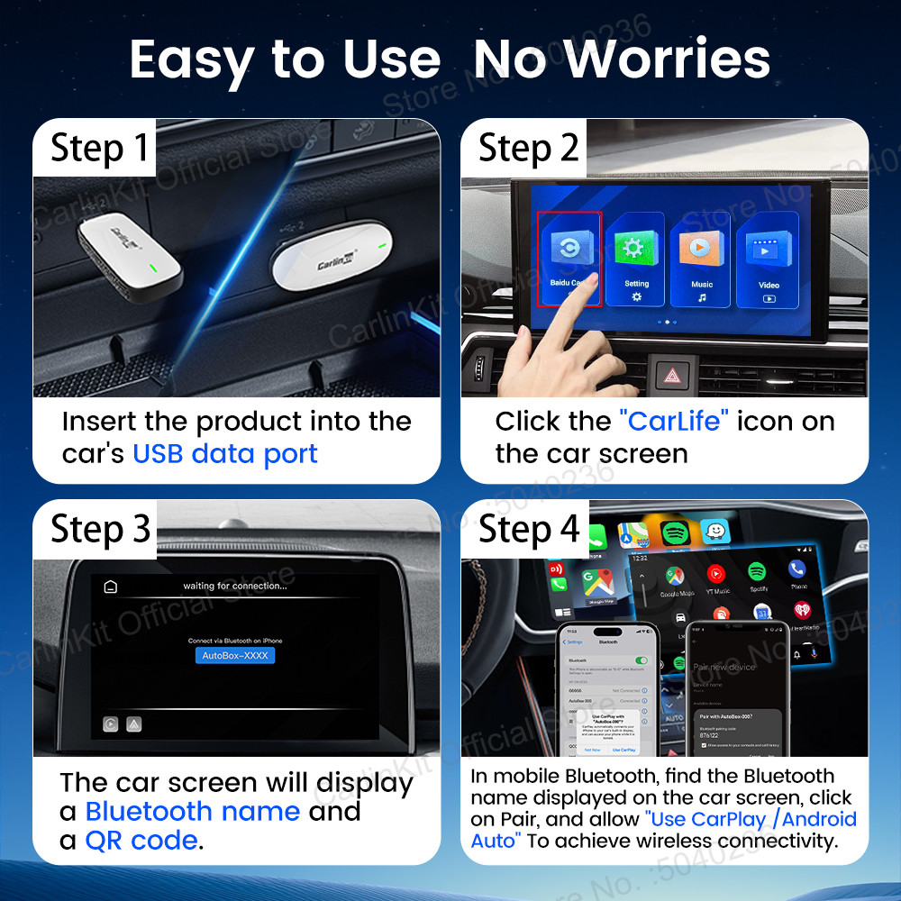 CarlinKit X1CA Baidu Carlife Wired to Wireless CarPlay Android Auto Adapter 2in1 Streaming Box Plug
