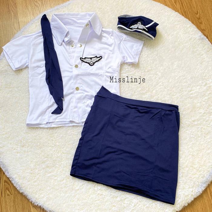 Miss Linje Lingerie Kostum Cosplay Sexy Pramugari Full Set Kaos Impor Premium Baju Dinas Kostum