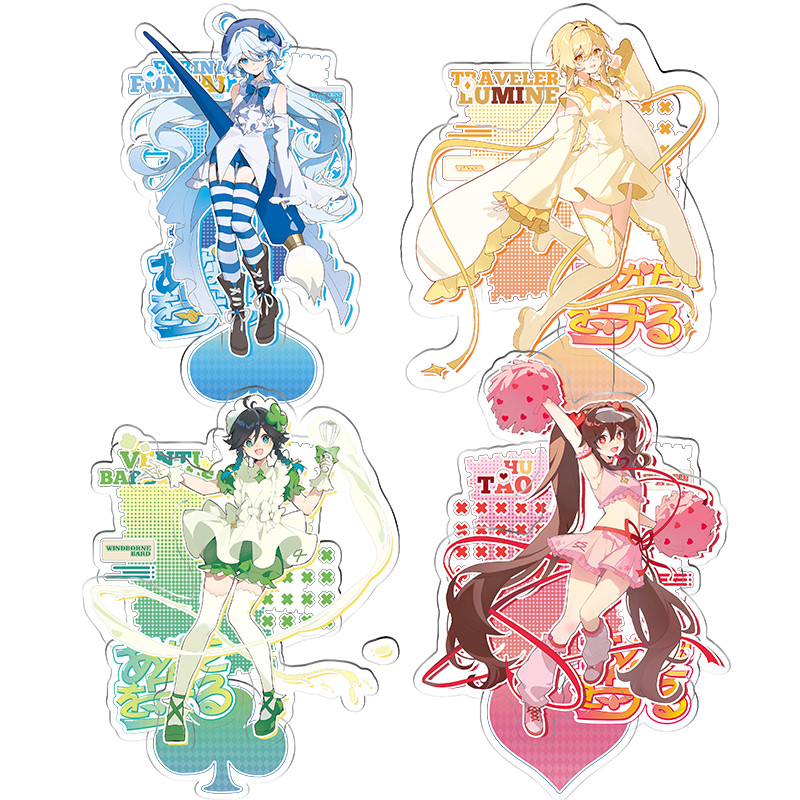 Genshin Impact Furina Venti HuTao Lumine Anime Figurine Model Toys Tinplate Badge Brooch Backpack