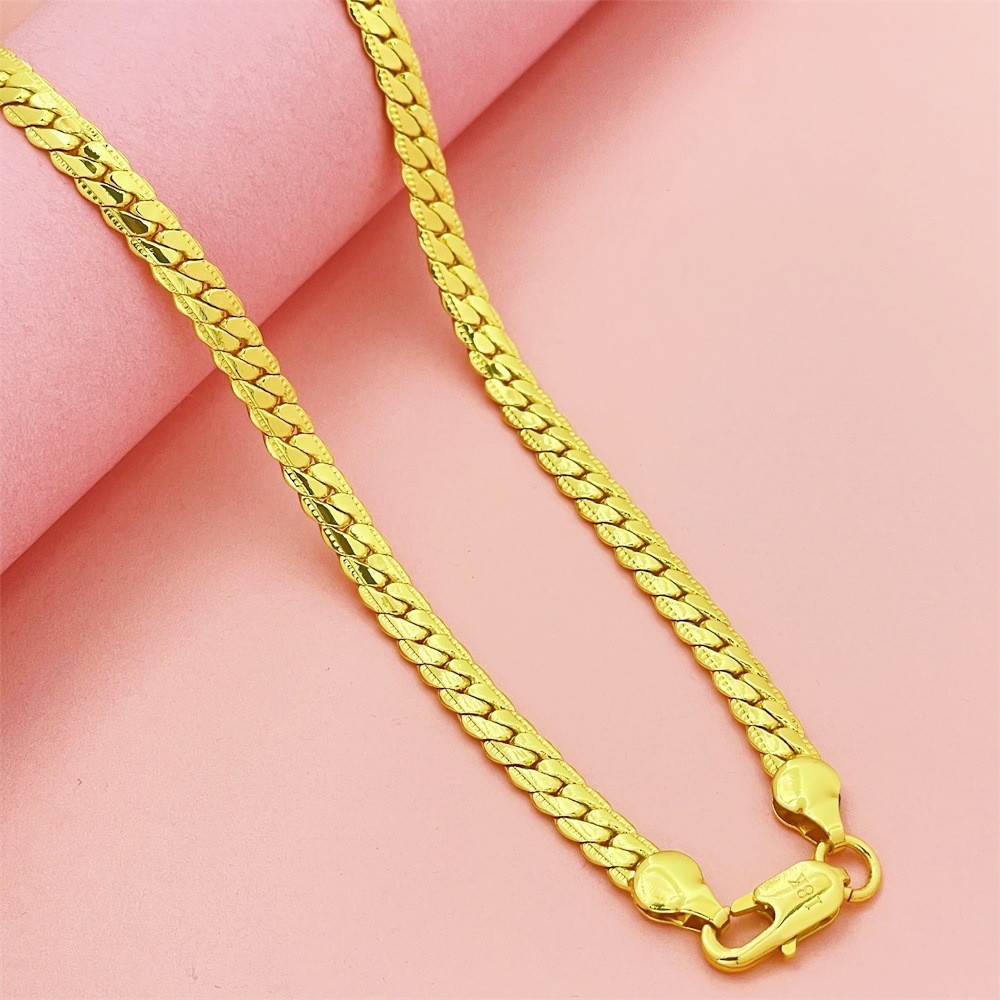 Kalung Emas 24 Karat 9999 Asli 5MM Model Cuban Rantai Panjang 40cm 50cm 60cm