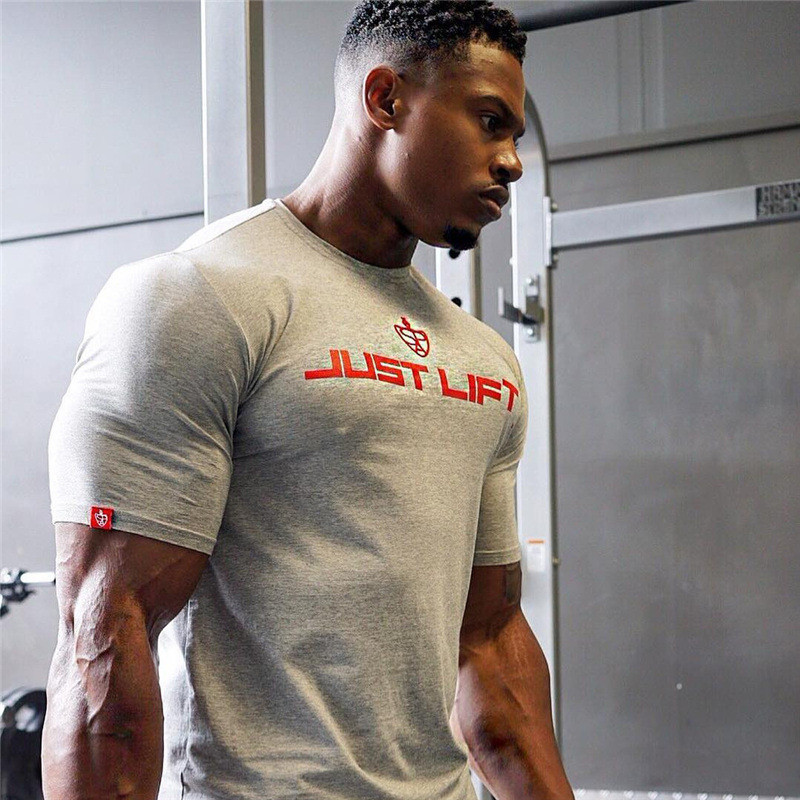 Cotton Gym Running Shirt Sport T Shirt Men Short Sleeve Running Shirt Men Workout Training Tees