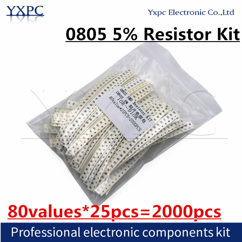 80values*25pcs=2000pcs 0805 SMD Resistor Kit Assorted Kit 1ohm-10M ohm 5% Sample Kit
