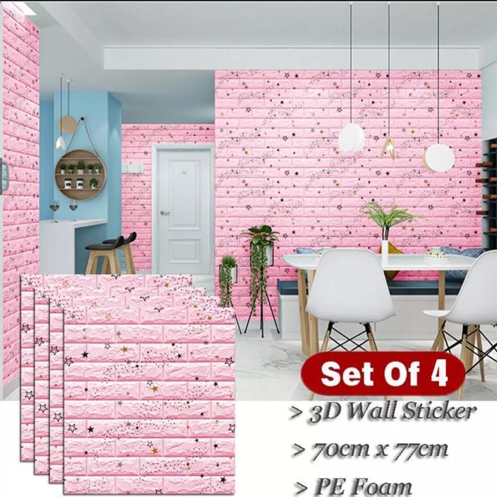 "New" Wallpaper Dinding 3D Foam Bata Motif Bintang Waterproof Brick Sticker