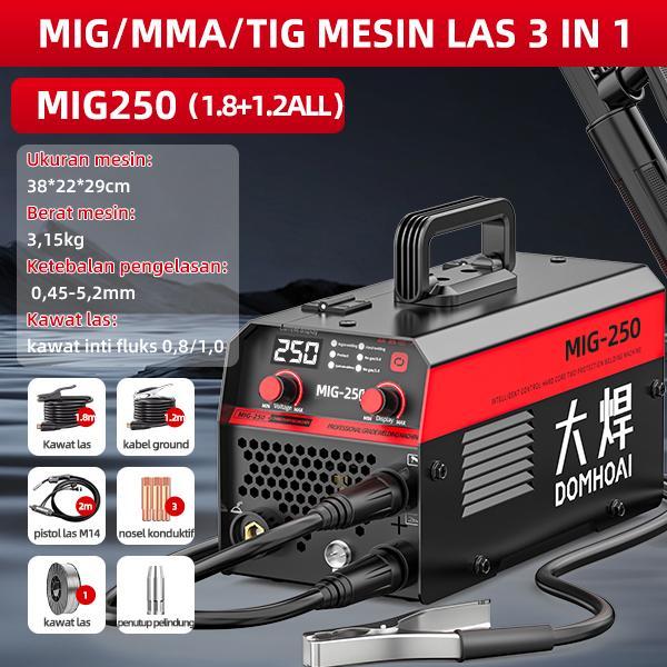 DOMHOAI 3IN1 Mesin Las Mig-250 Las Listrik Profesional Inverter Mesin Las Pengelasan Laser Imitasi