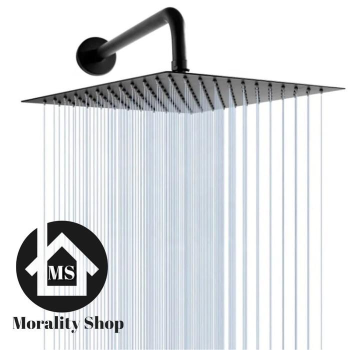 wall shower tanam tembok kotak slim minimalis 10inci 12 inch / kepala shower mandi stailess hitam