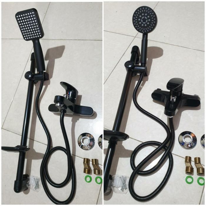 Paloma - Kran Bathub Hitam Panas Dingin + Shower Tiang