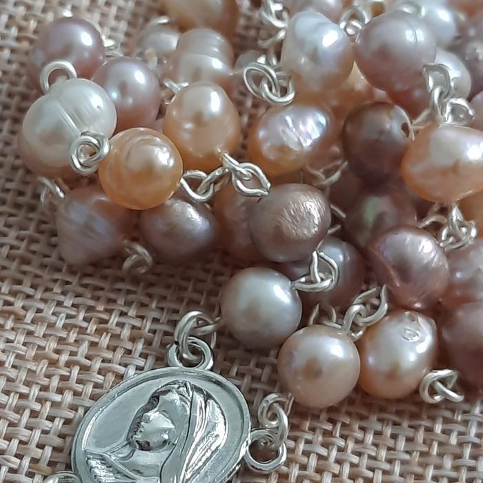 Rosario Mutiara Air Tawar Asli (3Warna) Perhiasan Kalung