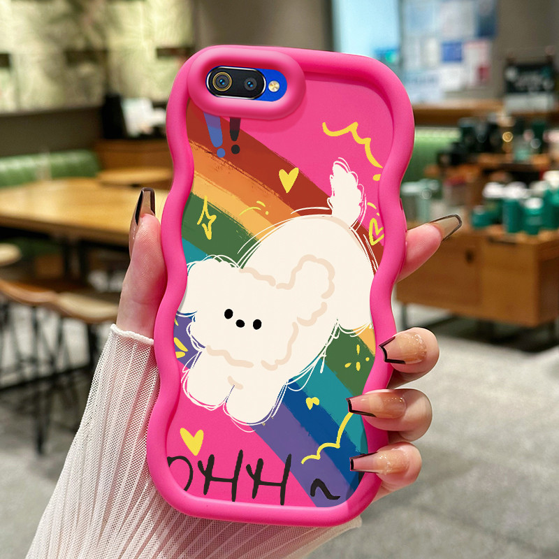 Casing HP Untuk Realme C2 C2s OPPO A1K Case Rainbow Puppy Kasing silikon Cesing Bentuk Ombak Softcas