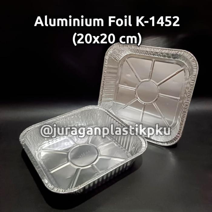 New Aluminium Foil Cup K-1452 Loyang Persegi Petak 20x20 cm Dimsum Mentai Pudding Buah Cake 20 x 20