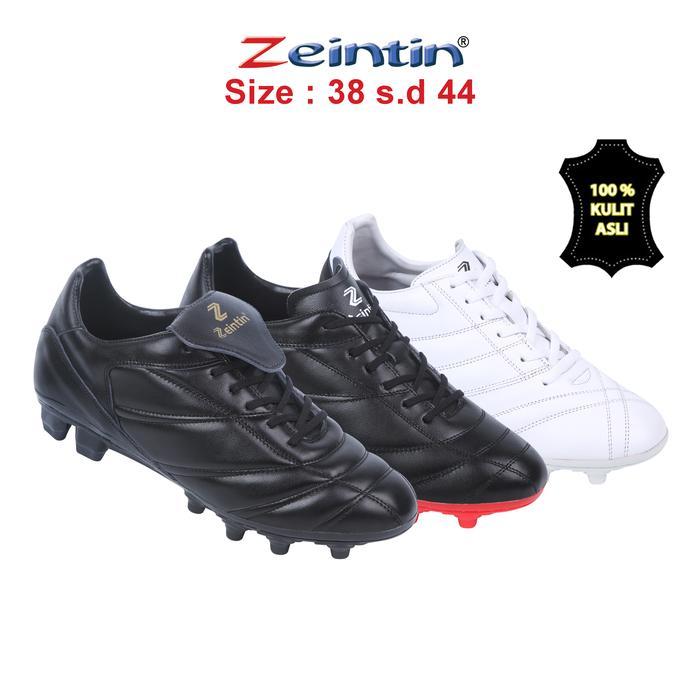 Sepatu Sepak Bola Bahan Full Kulit Asli Hitam Polos As
