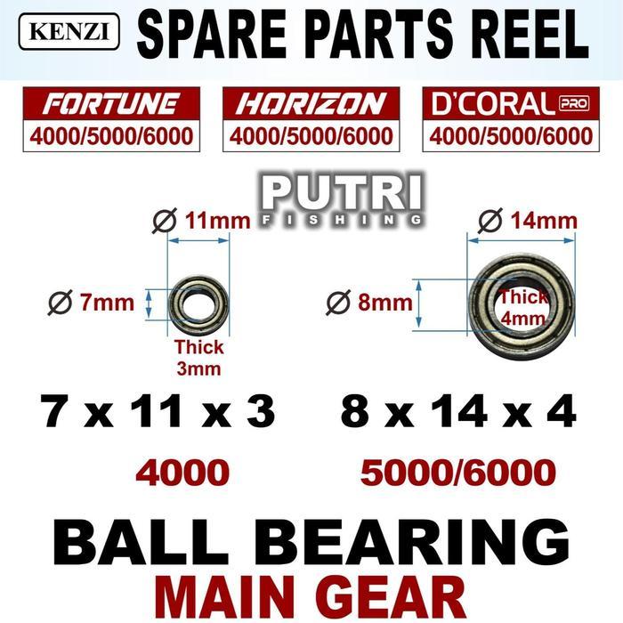 SPAREPART REEL KENZI FORTUNE HORIZON D’CORAL PRO 4000 5000 6000 - Part Reel 26. Ball Bearing Main Ge