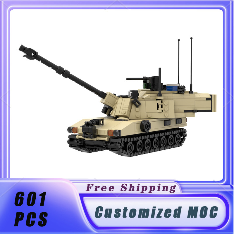 Military Building Block MOC M109 Tracked Mobile Artillery Brick